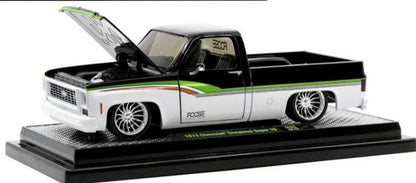 1973 Chevrolet Cheyenne Super 10 Pickup Truck Black & White w/ Stripes "FOOSE Design" Limited Edition - 6550 pcs 1/24 Diecast Car by M2 Machines