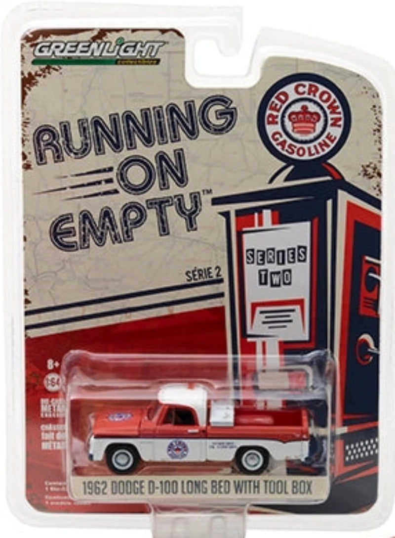 1962 Dodge D-100 Pickup Truck Long Bed with Tool Box Red Crown Gasoline 1/64 Diecast Model Car by Greenlight