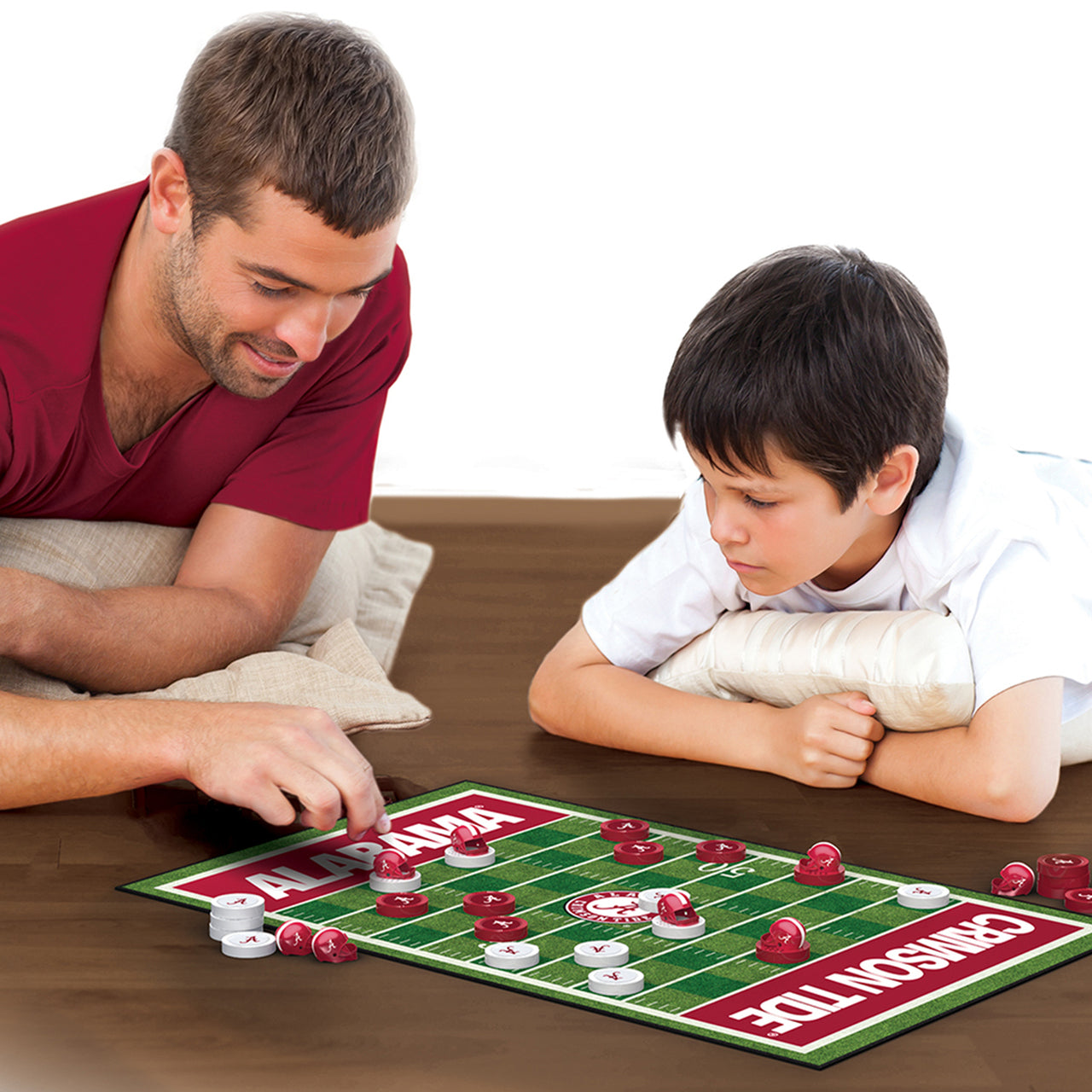 Brand-new Alabama Crimson Tide NCAA Checkers Board Game. Ages 6+. 2 players. Officially licensed by MasterPieces. Roll Tide with football-helmet kings!