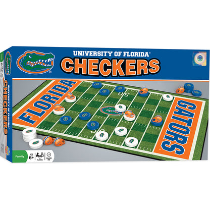 Florida Gators NCAA checkers board game with team pieces and helmet kings by MasterPieces, ages 6+.