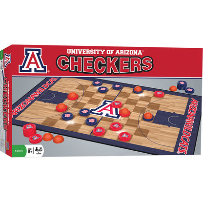 Arizona Wildcats NCAA Basketball Checkers game with team court board and basketball king pieces - great for fans.