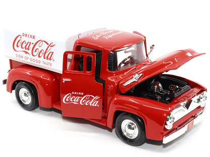 1955 Ford F-100 Pickup Truck Red with White Canopy "Drink Coca-Cola" 1/24 Diecast Model Car by Motor City Classics SW