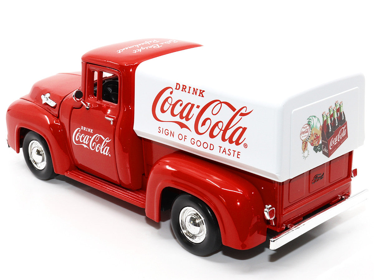 1955 Ford F-100 Pickup Truck Red with White Canopy "Drink Coca-Cola" 1/24 Diecast Model Car by Motor City Classics SW