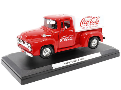 1955 Ford F-100 Pickup Truck Red with White Canopy "Drink Coca-Cola" 1/24 Diecast Model Car by Motor City Classics SW