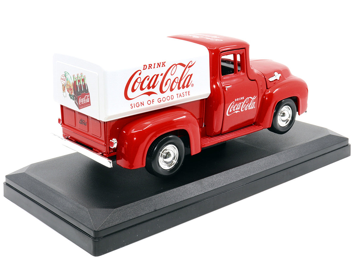 1955 Ford F-100 Pickup Truck Red with White Canopy "Drink Coca-Cola" 1/24 Diecast Model Car by Motor City Classics SW