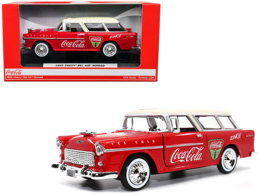 1955 Chevy Bel Air Nomad 1/24 scale Diecast car.Red with Coca-Cola graphics by Motor City Classics.