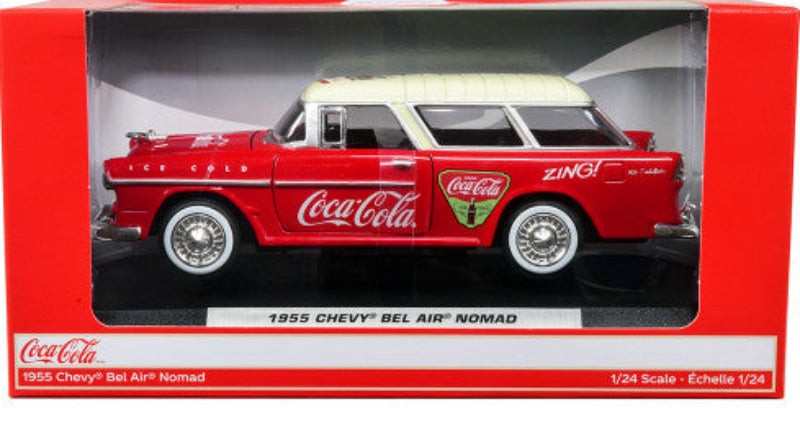 1955 Chevrolet Bel Air Nomad Red with White Top "Coca-Cola" 1/24 Diecast Model Car by Motor City Classics