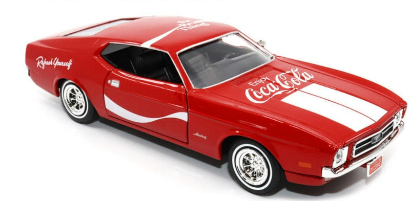1971 Ford Mustang Sportsroof Red with White Stripes "Refresh Yourself - Coca-Cola" 1/24 Diecast Model Car by Motor City Classics
