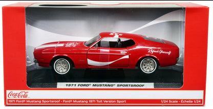 1971 Ford Mustang Sportsroof Red with White Stripes "Refresh Yourself - Coca-Cola" 1/24 Diecast Model Car by Motor City Classics