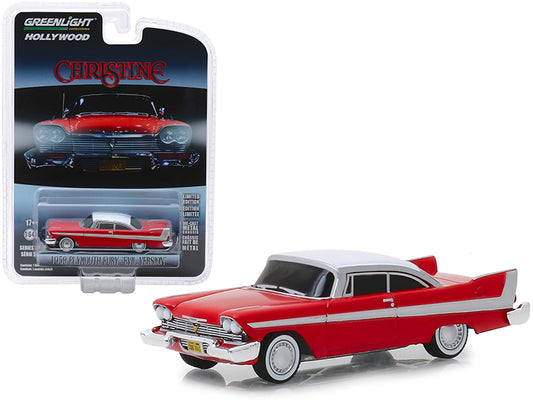 1958 Plymouth Fury Red w/ White Top "Evil Version (Blacked Out Windows) "Christine" Movie "Hollywood Series" Release 24 1/64 Diecast Car by Greenlight