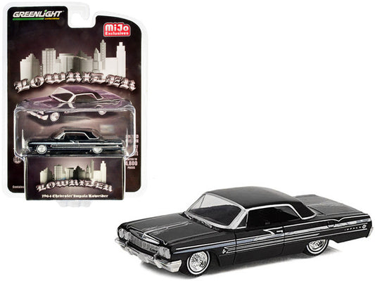 1964 Chevrolet Impala SS Lowrider Black Metallic w/ Graphics "Mijo Exclusives" Series Limited Edition - 4800 pcs 1/64 Diecast Model Car by Greenlight