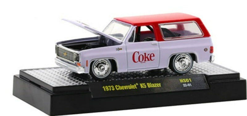 1973 Chevrolet K5 Blazer with Lowered Chassis "Coke" White w/ Coke Red Top Limited Edition to 11000 pcs. 1/64 Diecast Car by M2 Machines