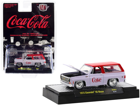 1973 Chevrolet K5 Blazer with Lowered Chassis "Coke" White w/ Coke Red Top Limited Edition to 11000 pcs. 1/64 Diecast Car by M2 Machines