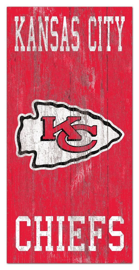 Kansas City Chiefs Heritage Logo w/ Team Name 6" x 12" Distressed Sign by Fan Creations