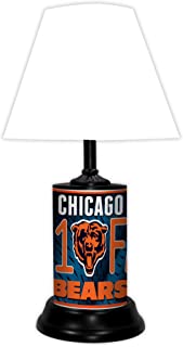 Chicago Bears tabletop lamp featuring team colors, logo and wording "#1 Fan" with black base and white shade