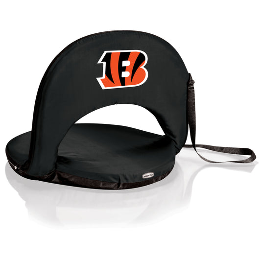 Cincinnati Bengals NFL Oniva reclining seat in black with cushioned steel frame, six positions, and shoulder strap