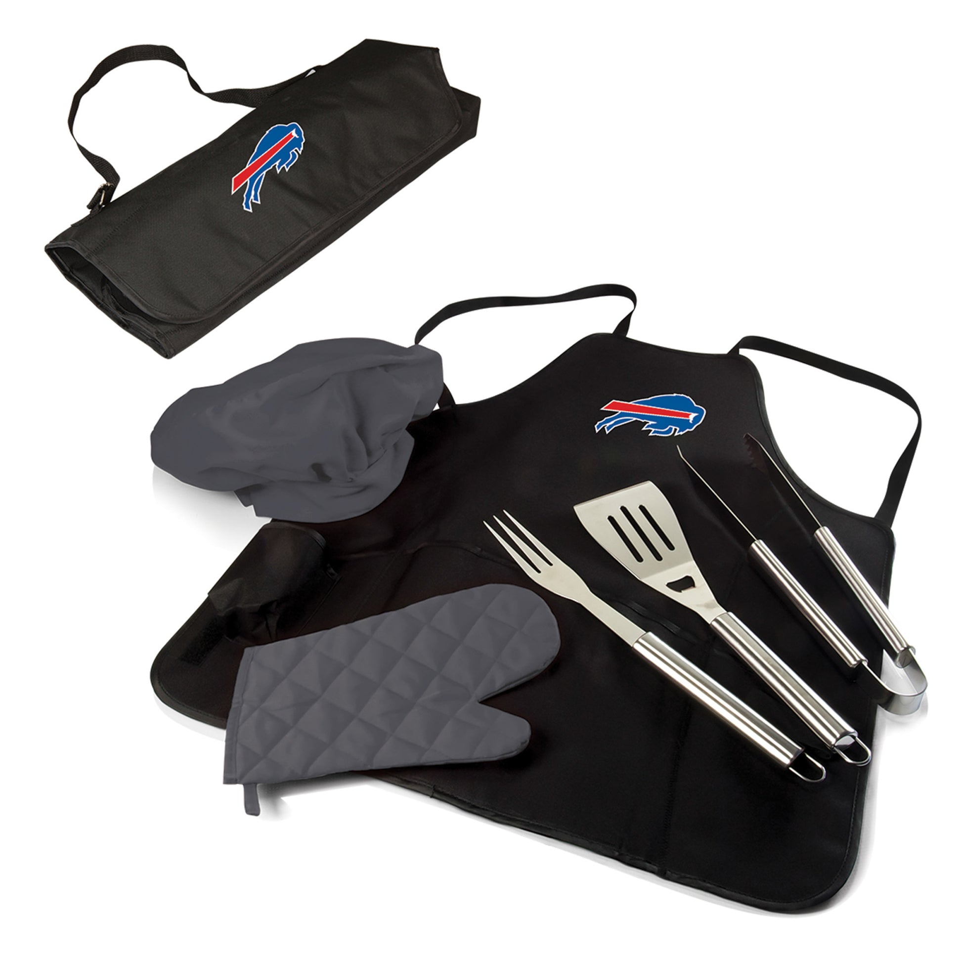 Buffalo Bills BBQ Apron Tote Pro: Durable polyester tote with grilling tools. Officially licensed NFL gear by Oniva/Picnic Time.