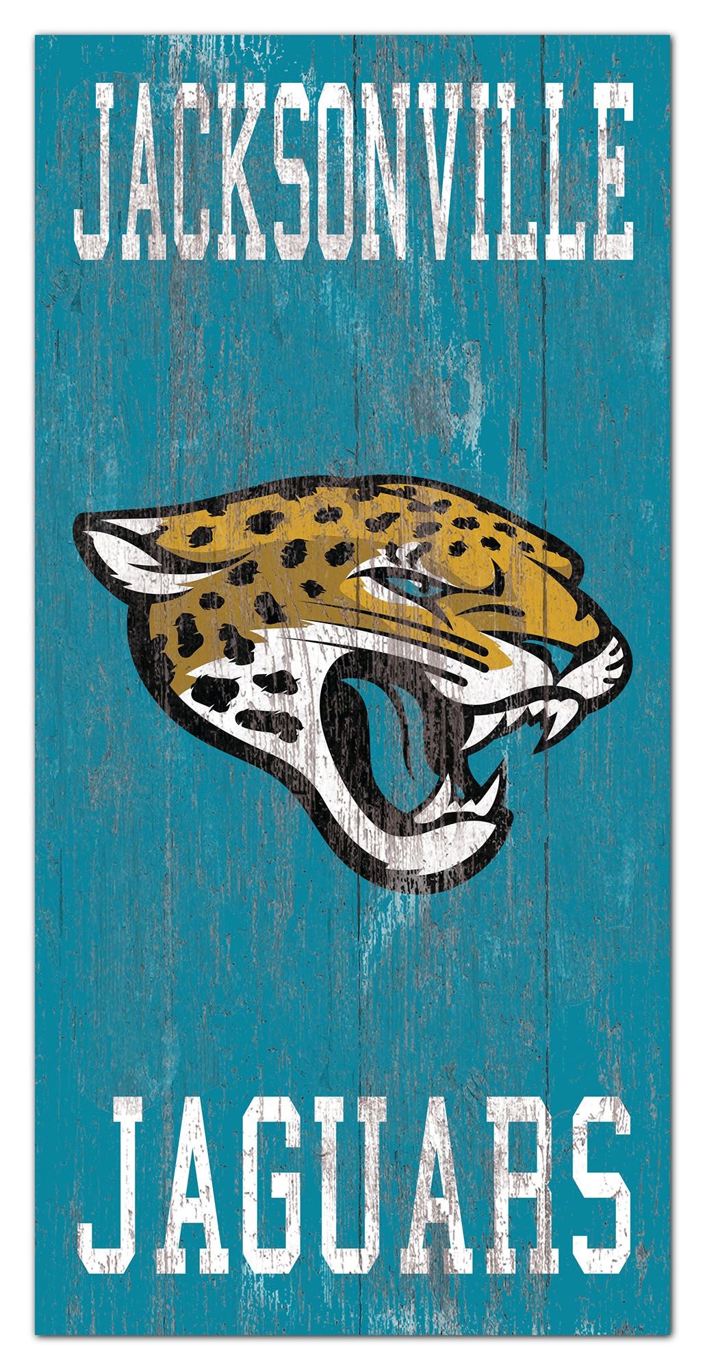 Jacksonville Jaguars Heritage Logo w/ Team Name 6" x 12" Distressed Sign by Fan Creations