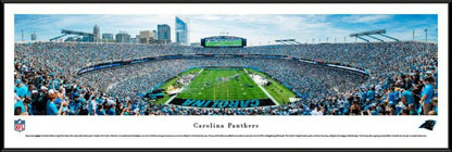 Carolina Panthers end zone panoramic photo at Bank of America Stadium, available in Standard, Select, or Deluxe frames