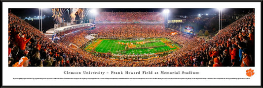 Clemson Tigers Panoramic Football Poster - Night Game - Memorial Stadium by Blakeway Panoramas