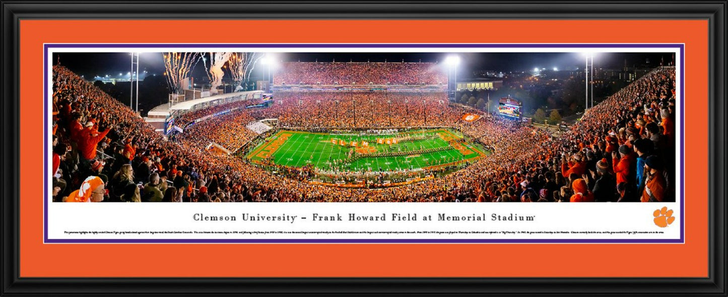 Clemson Tigers Panoramic Football Poster - Night Game - Memorial Stadium by Blakeway Panoramas