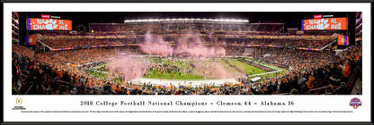 Panoramic of the 2019 College Football Playoff National Championship Celebration featuring Clemson Tigers with jubilant fans.