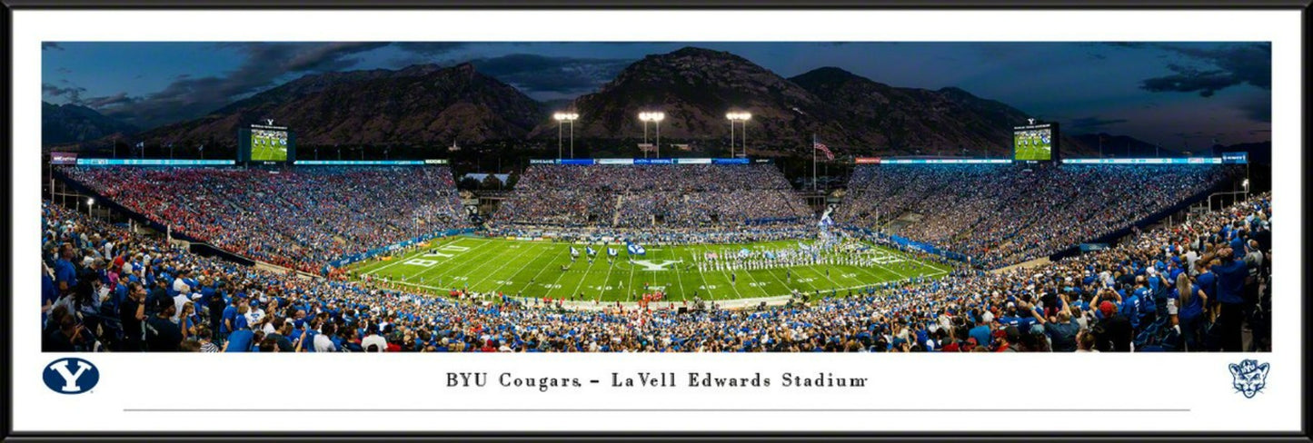 Brigham Young {BYU} Cougars Football Panoramic Poster - Night Game - LaVell Edwards Stadium Picture by Blakeway Panoramas