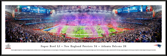 2017 Super Bowl LI New England Patriots Panoramic Picture - Celebrating their fifth championship win. Three frame styles available, all made in the USA by Blakeway Panoramas.