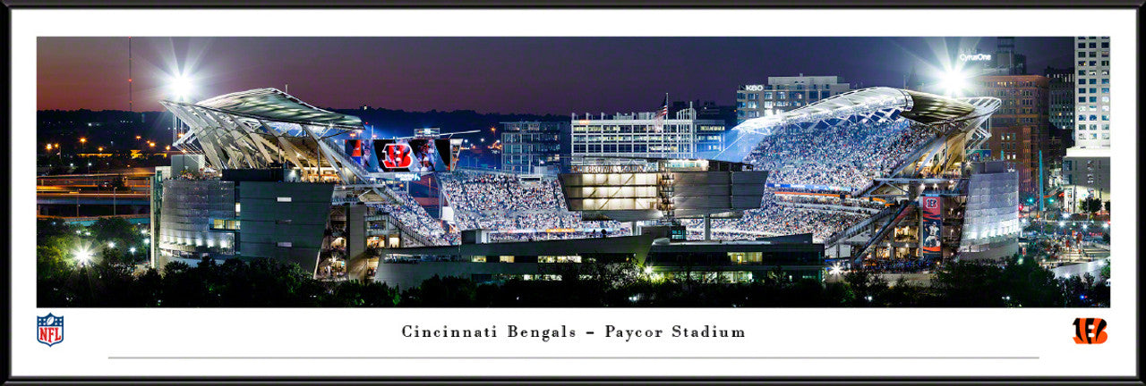 Cincinnati Bengals - Paycor Stadium at Dusk Fan Cave Wall Decor Panoramic Picture by Blakeway Panoramas