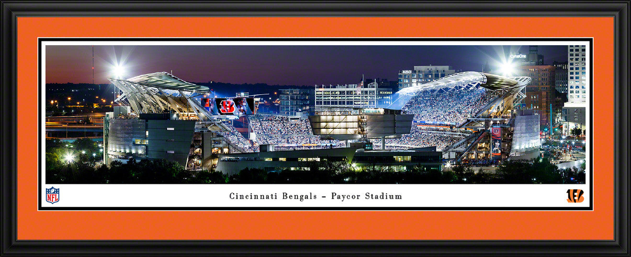 Cincinnati Bengals - Paycor Stadium at Dusk Fan Cave Wall Decor Panoramic Picture by Blakeway Panoramas