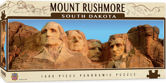 Introducing a new 1000-piece Mount Rushmore puzzle, measuring 13" x 39", showcasing the iconic monument in all its glory.