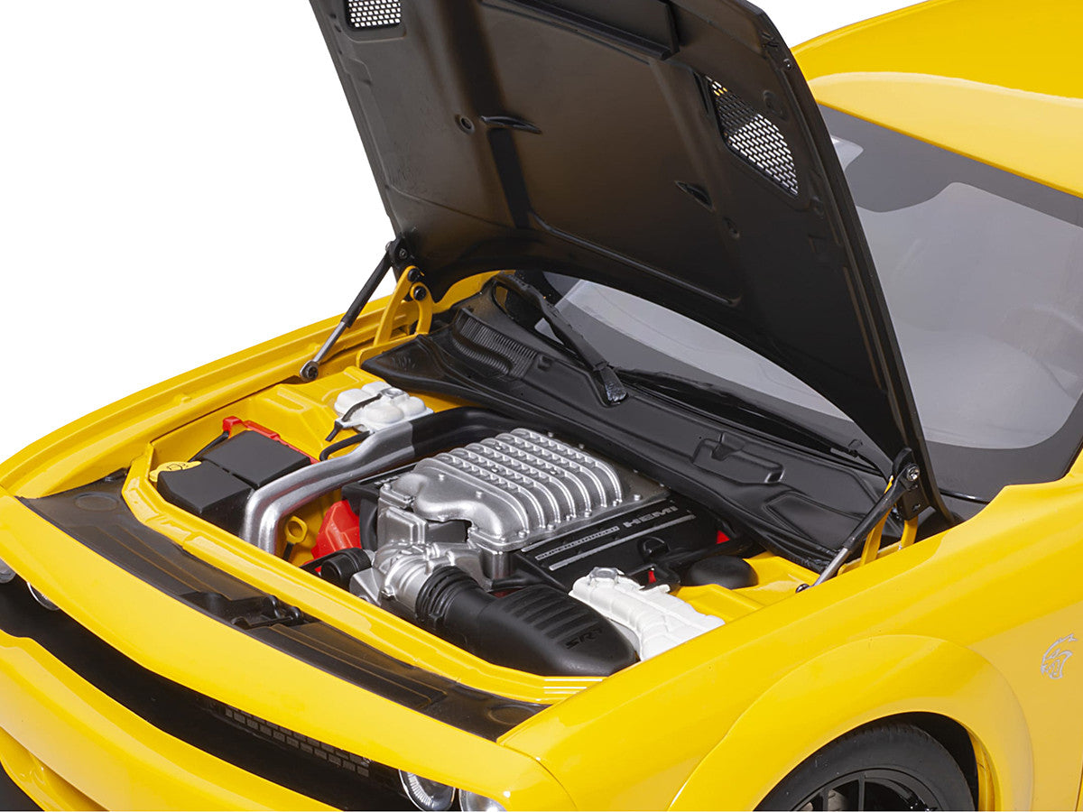 Dodge Challenger SRT Hellcat Widebody Yellow Jacket with Satin Black Hood 1/18 Model Car by Autoart