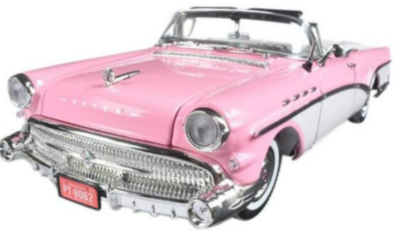 1957 Buick Roadmaster Convertible Pink and White 1/18 Diecast Model Car by Motormax