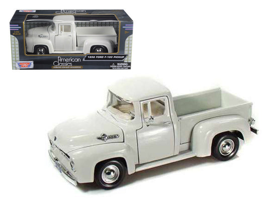 Motormax 1956 Ford F-100 Pickup White Whitewall 1/24 Diecast Model Car - New, Real Rubber Tires, Detailed Interior/Exterior, Opening Hood/Doors
