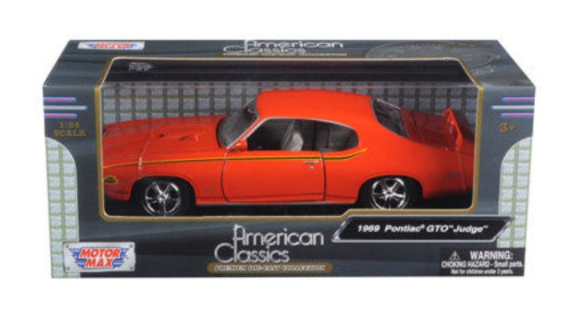 1969 Pontiac GTO Judge Orange with Stripes 1/24 Diecast Model Car by Motormax