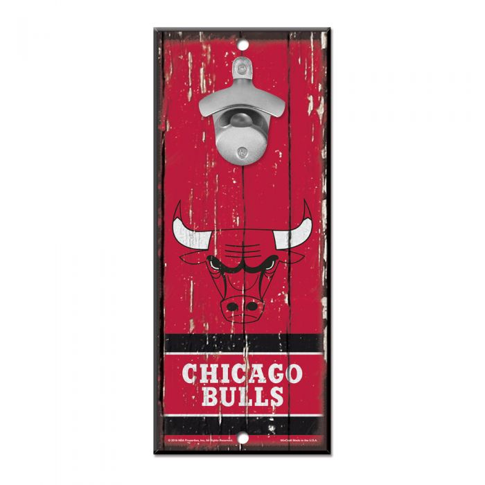 Display your Chicago Bulls pride with this Bottle Opener Wood Sign by Wincraft. Features bold team graphics, a metal opener, and is made in the USA.