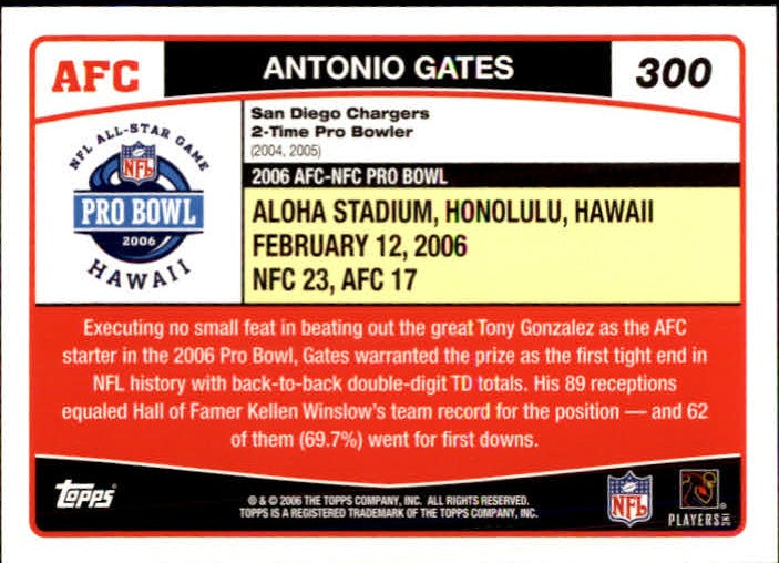 2006 Topps #300 Antonio Gates All Pro - Football Card - NM