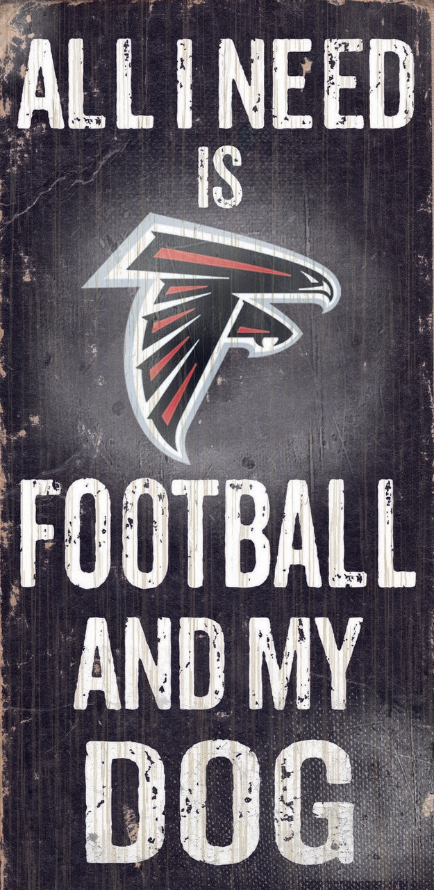 Atlanta Falcons NFL 'All I Need Is Football And My Dog' Sign - 6" x 12" wood sign with team graphics and motivational words. Made of MDF, officially licensed