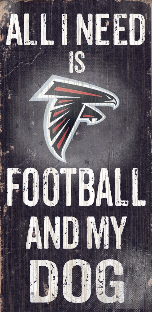 Atlanta Falcons NFL 'All I Need Is Football And My Dog' Sign - 6" x 12" wood sign with team graphics and motivational words. Made of MDF, officially licensed