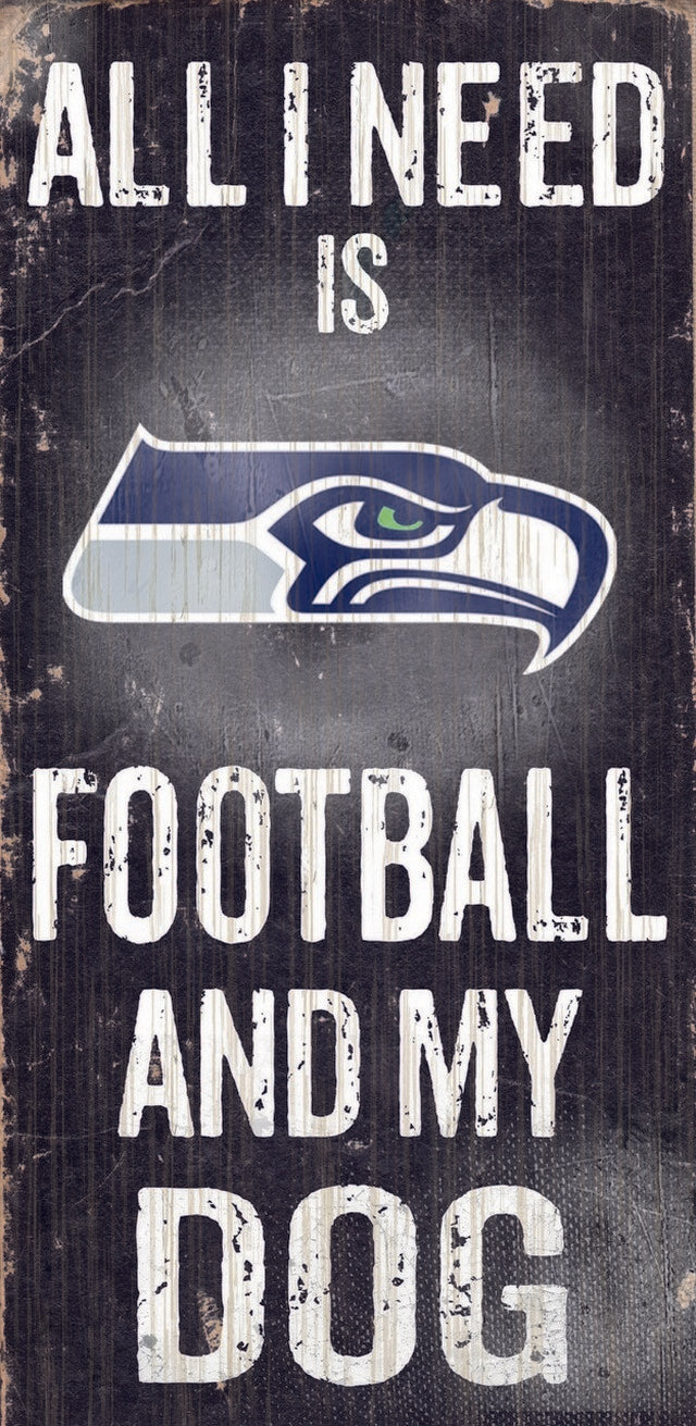 Seattle Seahawks "All I Need Is Football And My Dog" 6" x 12" Distressed Wood Sign by Fan Creations