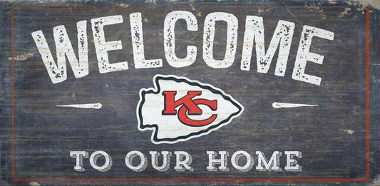 Kansas City Chiefs 6" x 12" Wood Sign - Welcome To Our Home Design - by Fan Creations