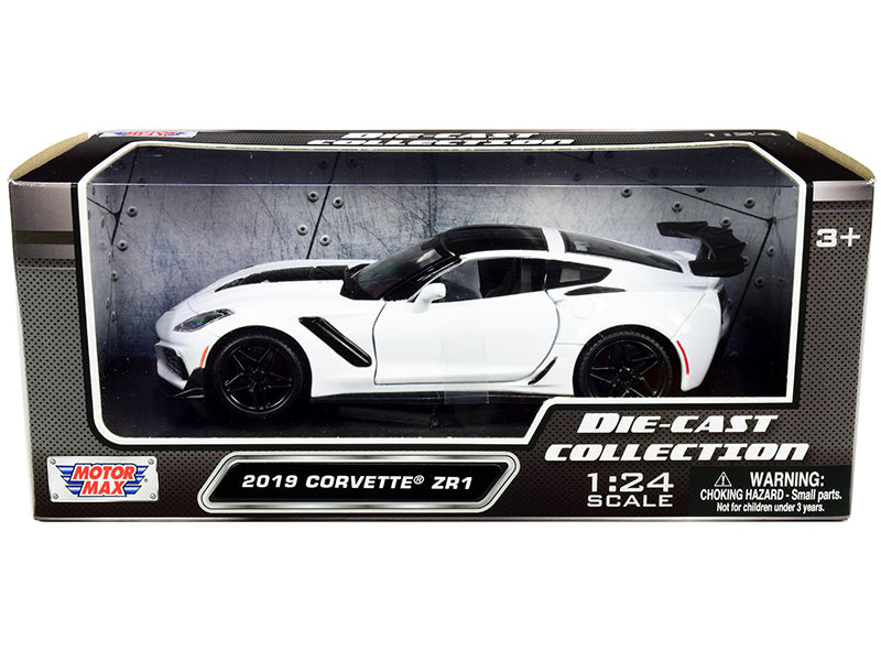 2019 Chevrolet Corvette ZR1 White with Black Accents 1/24 Diecast Model Car by Motormax