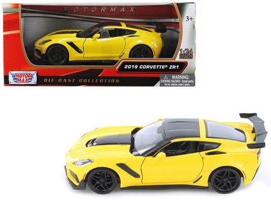2019 Chevrolet Corvette ZR1 Yellow with Black Accents 1/24 Diecast Model Car by Motormax