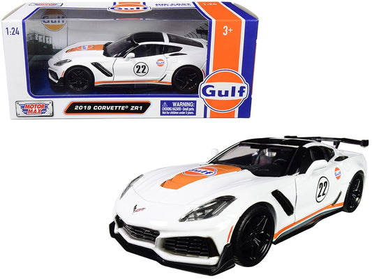 2019 Chevrolet Corvette ZR1 #22 "Gulf Oil" White with Orange Stripes and Black Top 1/24 Diecast Model Car by Motormax