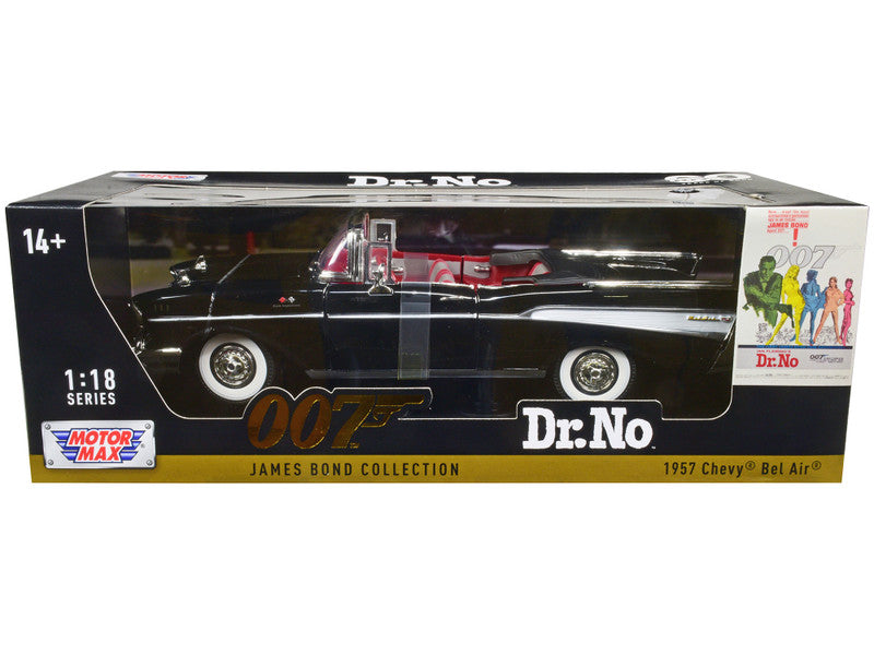 Motormax 1957 Chevrolet Bel Air Convertible Black from James Bond 007 "Dr. No" (1962) movie, 1/18 diecast model car.