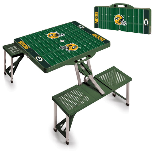 Green Bay Packers Portable Camping / Picnic / Tailgating Folding Table with Seats by Picnic Time