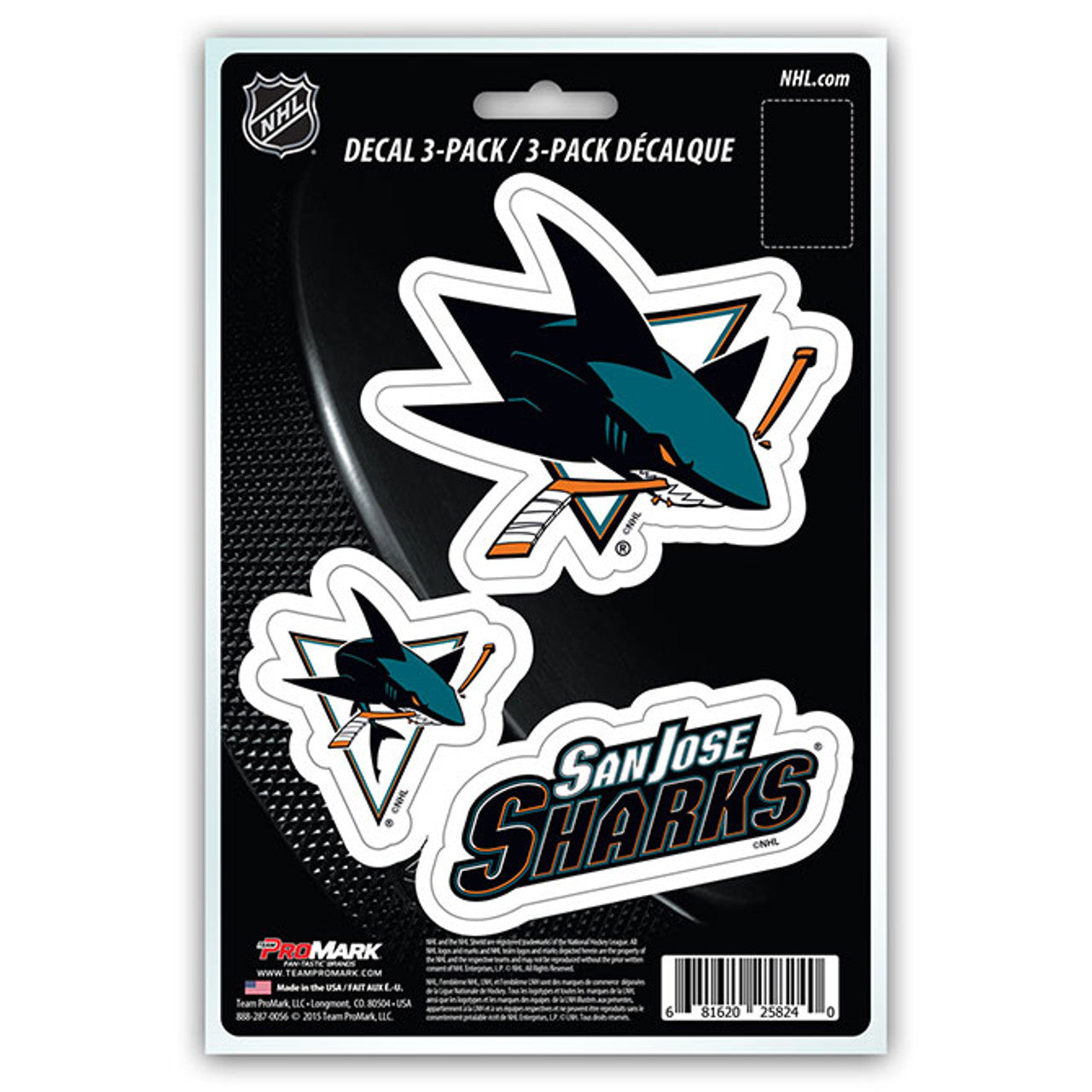 San Jose Sharks 3 pack Die Cut Team Decals by Team Promark