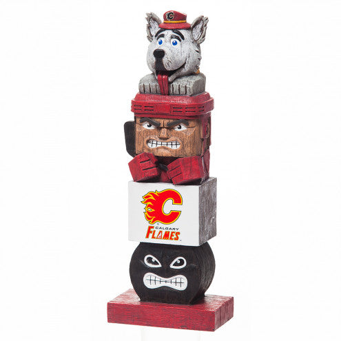 Calgary Flames NHL Team Tiki Totem Garden Statue. Hand-painted, 5.5"x16" polystone. Officially licensed by Evergreen.