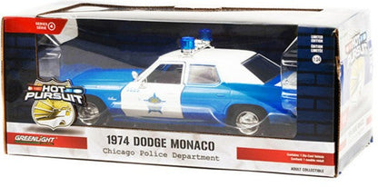 1974 Dodge Monaco Blue and White CPD "Chicago Police Department" (Illinois) "Hot Pursuit" Series 1/24 Diecast Model Car by Greenlight