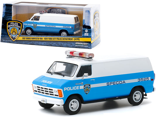1987 Dodge Ram B250 Van Blue and White "New York City Police Department" (NYPD) 1/43 Diecast Model by Greenlight